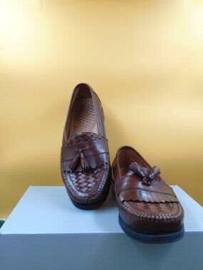 Vintage Hush Puppies San Remo II Mens Woven Leather Tassel Loafers